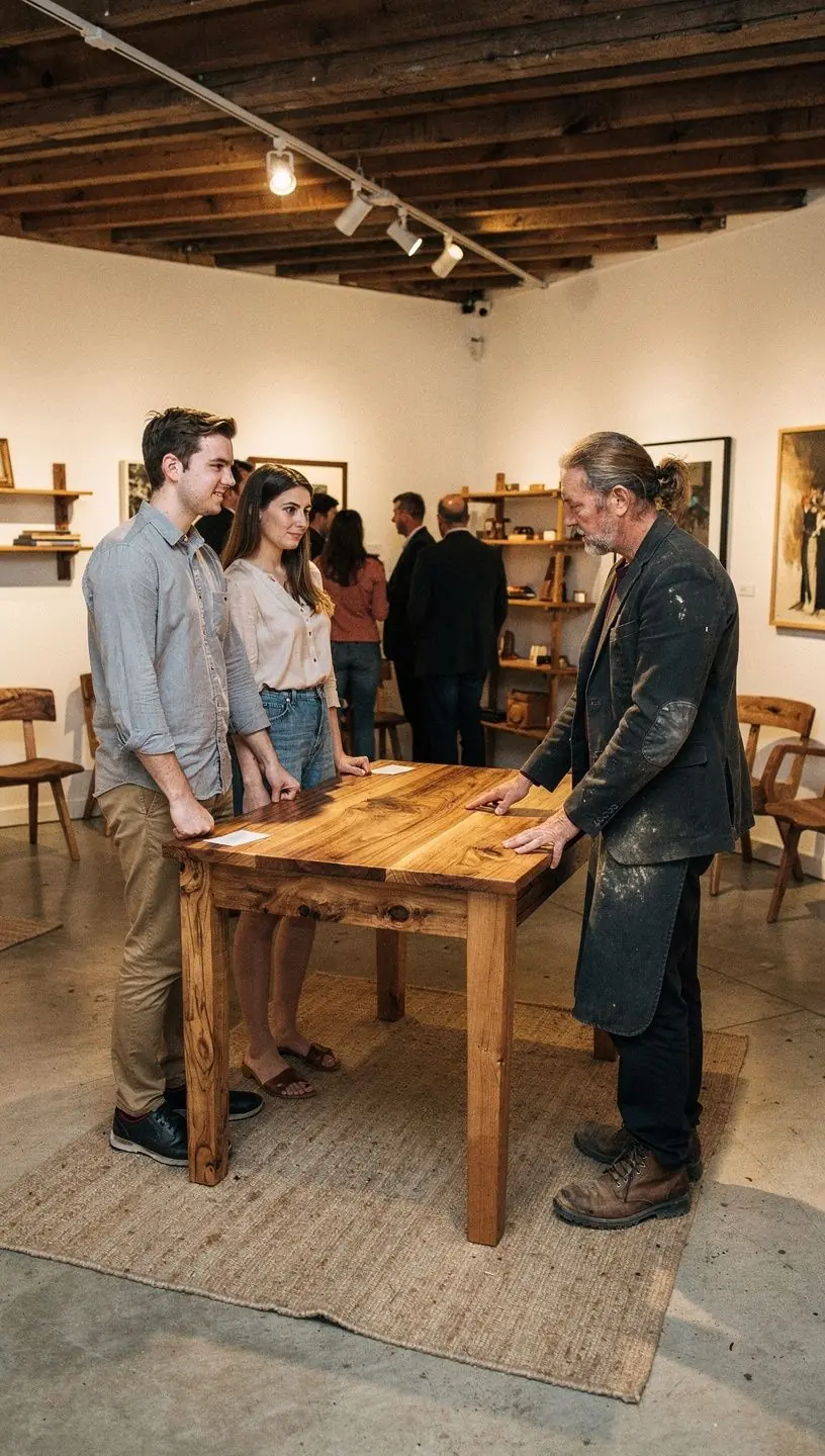 Art collector reviewing ownership rights in private gallery.